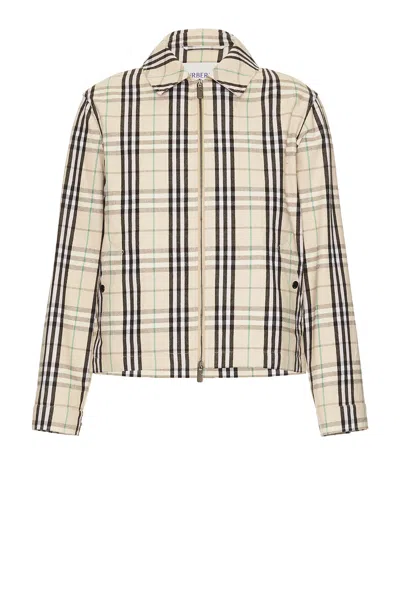 Burberry Flannel Zip Through Harrington In Husk Ip Check