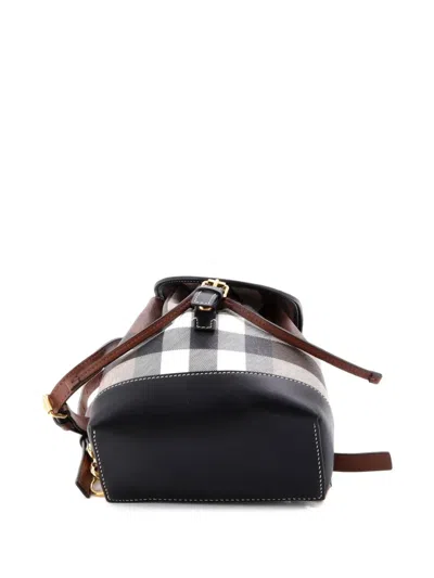 Pre-owned Burberry Flap House Check Coated Canvas Micro Backpack In Black