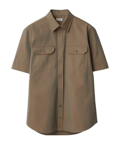 Burberry Flap-pocket Cotton Shirt In Brown