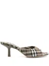 Burberry Khaki Check Linen Blend Mews High Mules In Brush