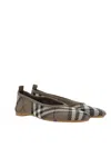 Burberry Canvas Ballerinas With Embroidered Geometric Pattern In Brush Ip Check