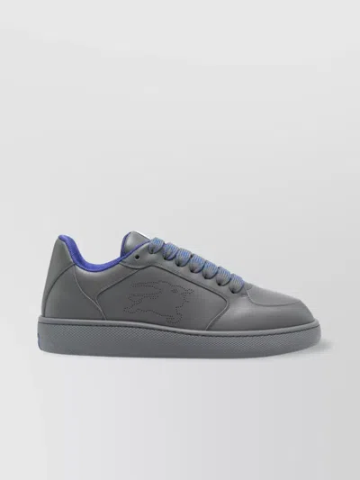 Burberry Flat Sole Leather Sneakers In Grey