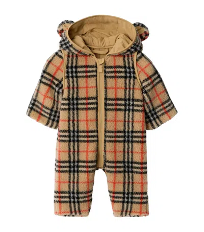 Burberry Kids' Fleece Check Hooded Snowsuit In Neutral