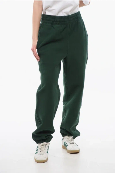 Burberry Fleeced Cotton Sweatpants With Cuffs In Green