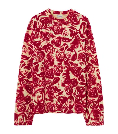 Burberry Flocked-cotton Rose T-shirt In Multi