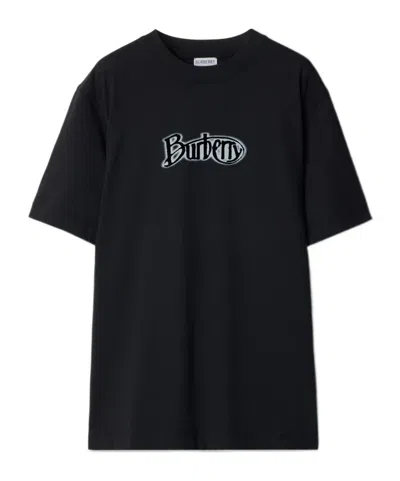 Burberry Flocked-logo T-shirt In Black