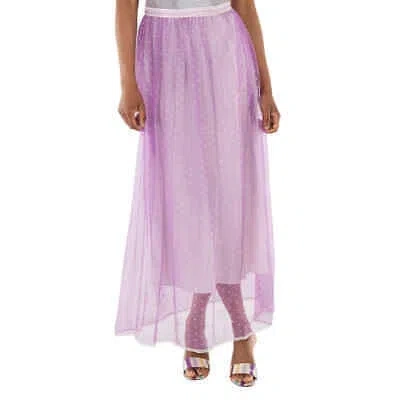 Pre-owned Burberry Floor-length Flocked Cotton Tulle Skirt In Lilac / White