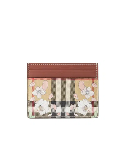 Burberry Floral-check Leather Wallet In Multicolor