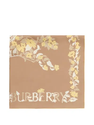 Burberry Floral Ekd Silk Scarf In Brown
