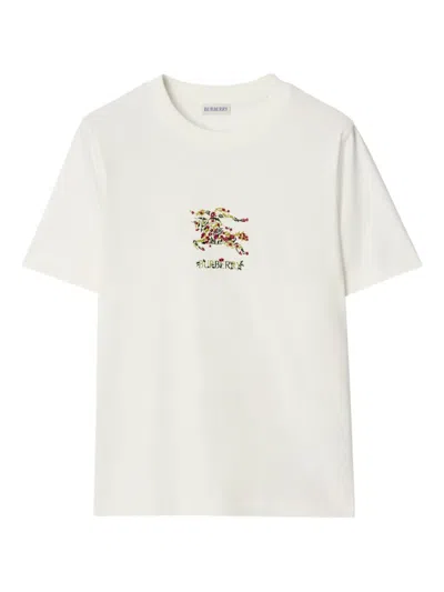 Burberry Floral-embroidered T-shirt In White