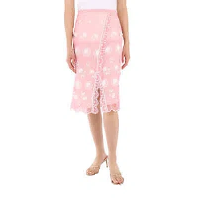 Pre-owned Burberry Floral-embroidered Tulle Skirt In Pink