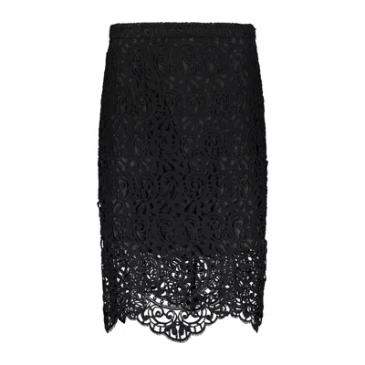 Burberry Macrame Lace Pencil Skirt In Black