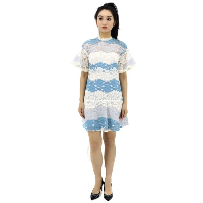 Burberry Floral Lace Dress With Flutter Sleeves In Slate Blue
