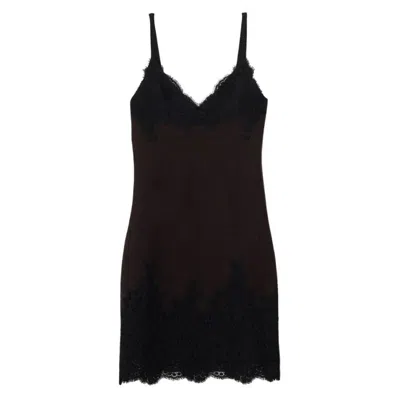 Burberry Floral Lace Wool Slip Dress In Black