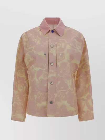 BURBERRY FLORAL PATTERN VELVET COLLAR DENIM JACKET