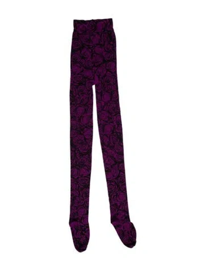 Pre-owned Burberry Floral Pattern Wool Tights In Purple