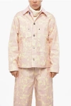Burberry Floral Patterned Denim Jacket With Corduroy Collar In Neutral