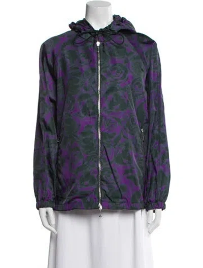 Pre-owned Burberry Floral Print Bomber Jacket In Purple
