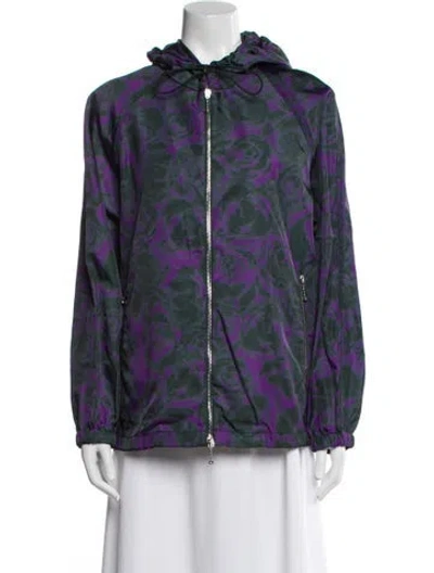 Pre-owned Burberry Floral Print Bomber Jacket In Purple