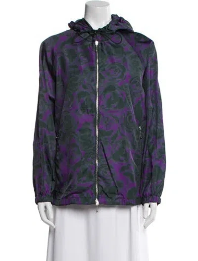 Pre-owned Burberry Floral Print Bomber Jacket In Purple