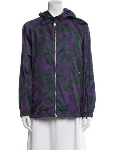 Pre-owned Burberry Floral Print Bomber Jacket In Purple