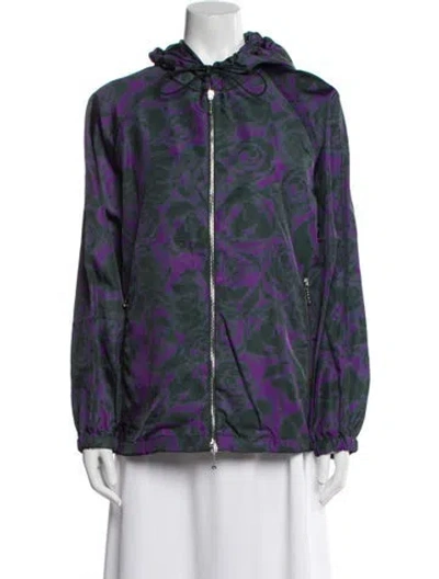 Pre-owned Burberry Floral Print Bomber Jacket In Purple