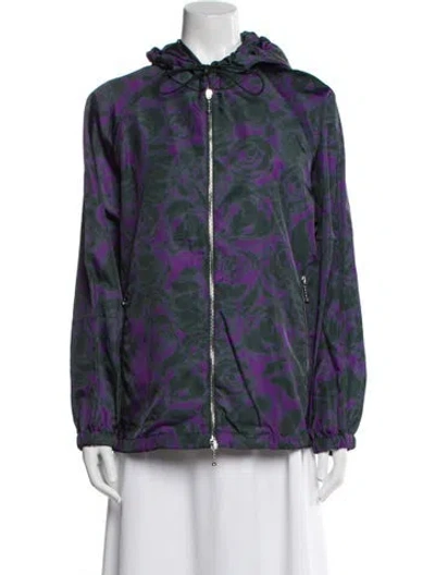 Pre-owned Burberry Floral Print Bomber Jacket In Purple