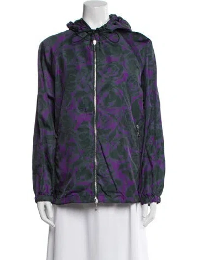 Pre-owned Burberry Floral Print Bomber Jacket In Purple