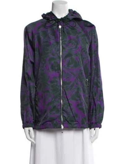 Pre-owned Burberry Floral Print Bomber Jacket In Purple