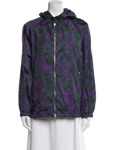 Pre-owned Burberry Floral Print Bomber Jacket In Purple