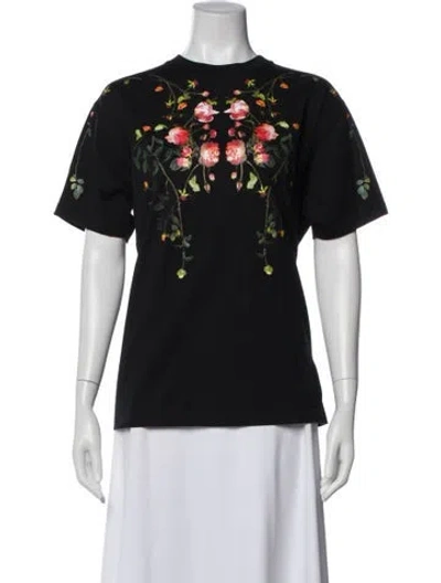 Pre-owned Burberry Floral Print Crew Neck T-shirt In Black