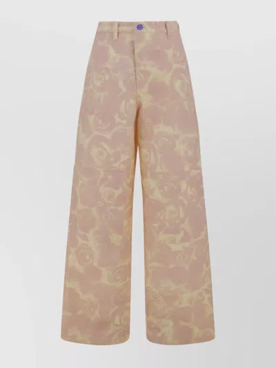 Burberry Floral Print Denim Trousers In Neutral
