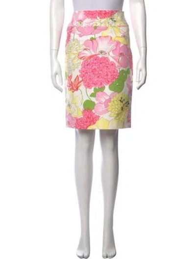 Pre-owned Burberry Floral Print Knee-length Skirt In White