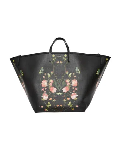Burberry Floral-print Logo Tote Bag In Black