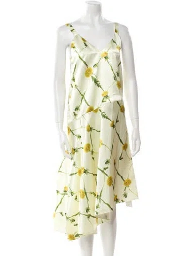 Pre-owned Burberry Floral Print Midi Length Dress W/ Tags In Yellow