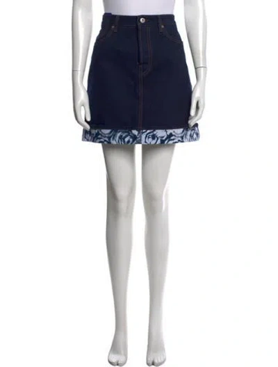 Pre-owned Burberry Floral Print Mini Skirt In Blue