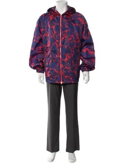 Pre-owned Burberry Floral Print Parka In Blue