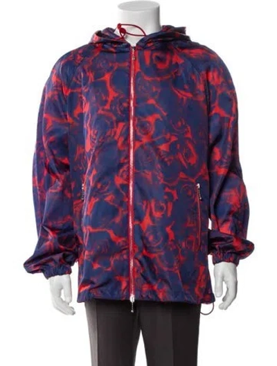 Pre-owned Burberry Floral Print Parka In Blue