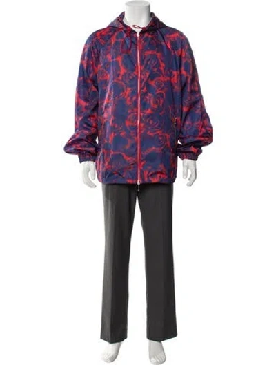 Pre-owned Burberry Floral Print Parka In Blue