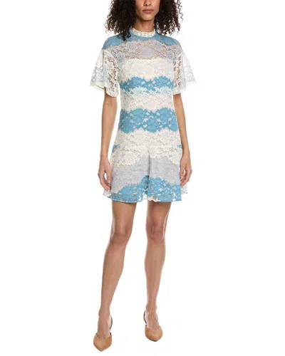 Burberry Floral Print Silk Dress In Blue