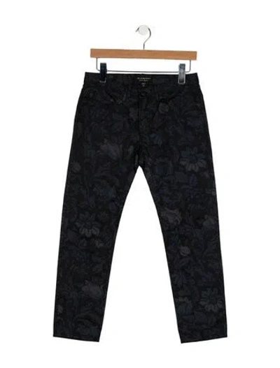 Pre-owned Burberry Floral Print Straight Leg Pants In Blue