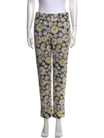 Pre-owned Burberry Floral Print Straight Leg Pants In Neutrals