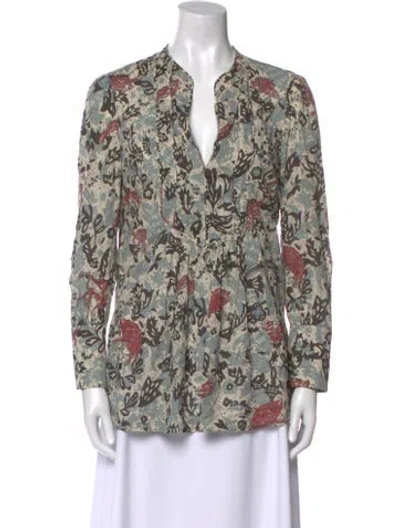Pre-owned Burberry Floral Print V-neck Blouse In Neutral