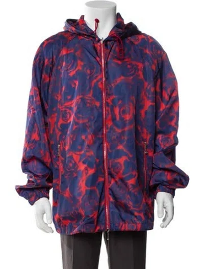 Pre-owned Burberry Floral Print Windbreaker W/ Tags In Blue
