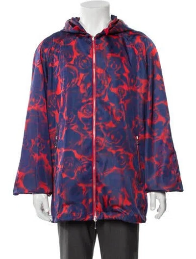 Pre-owned Burberry Floral Print Windbreaker W/ Tags In Blue