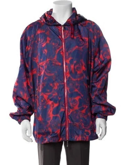 Pre-owned Burberry Floral Print Windbreaker W/ Tags In Blue