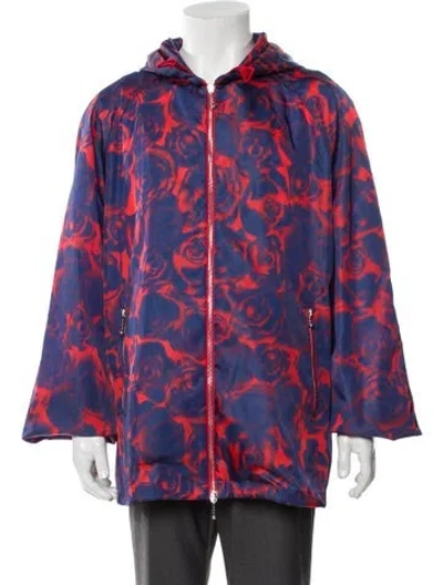 Pre-owned Burberry Floral Print Windbreaker W/ Tags In Blue