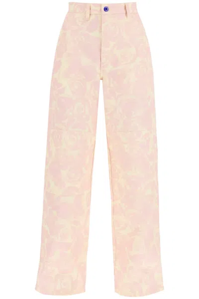 BURBERRY FLORAL PRINT WORKWEAR STYLE COTTON PANTS