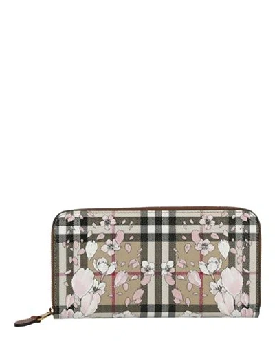 Burberry Floral Printed Check Wallet Woman Wallet Beige Size - Calfskin In Brown