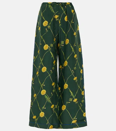 Burberry Floral Silk Pajama Pants In Green